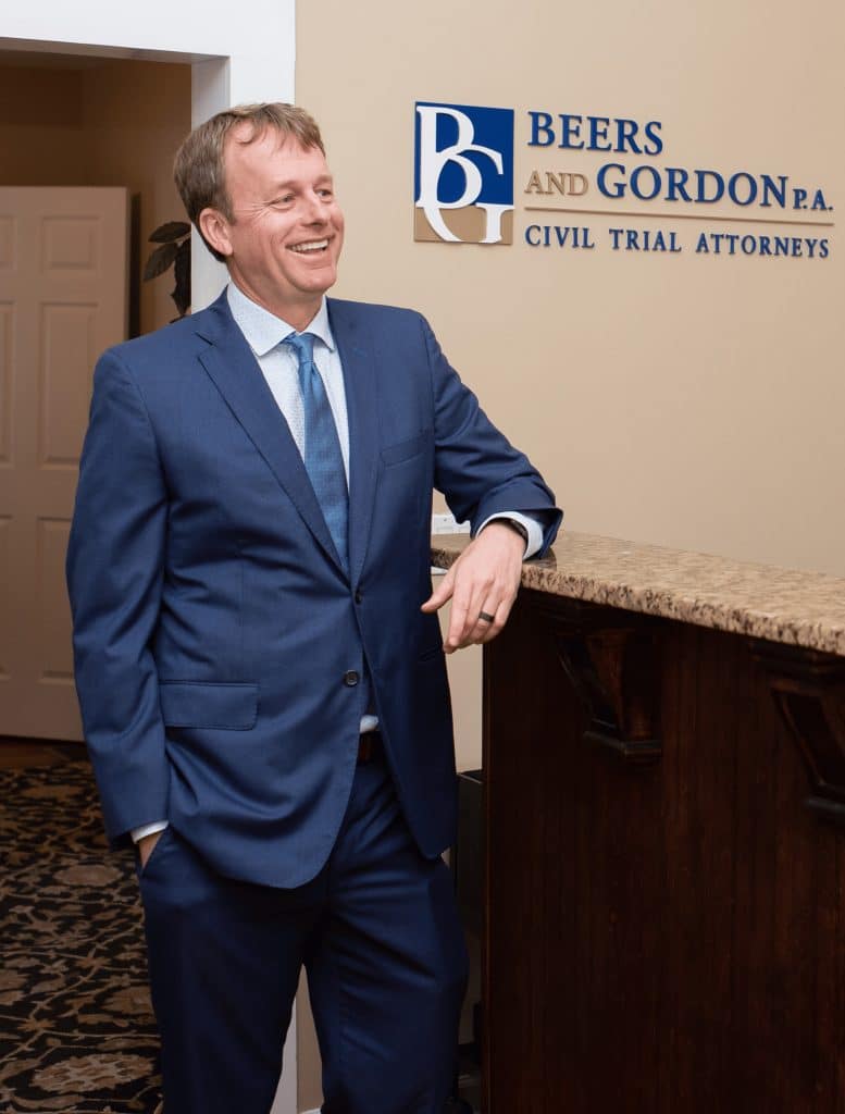 Personal Injury Attorney Jim Gordon in his Oviedo office