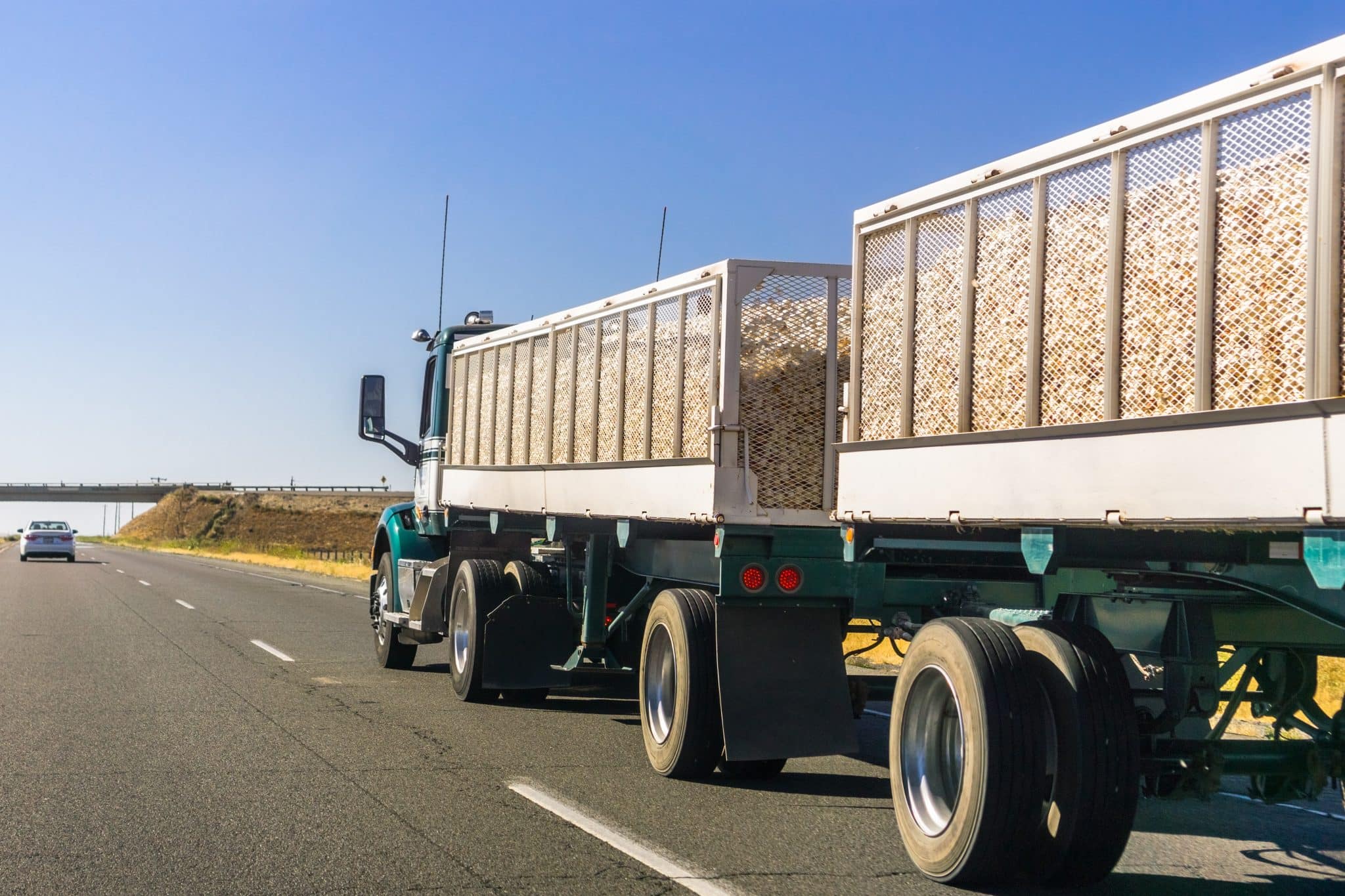 Truck delivering harvested onion on the interstate