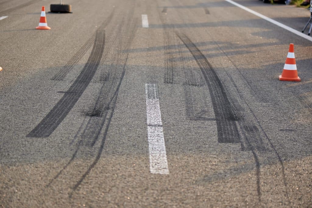 tire skid marks on road