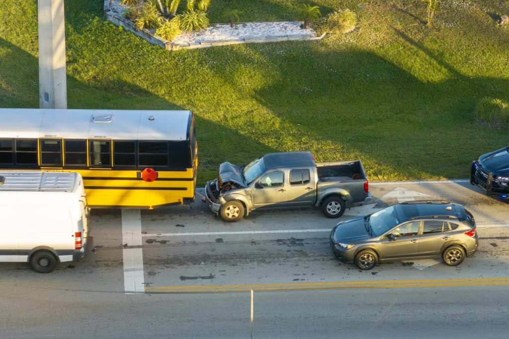 pickup truck rear-ended school bus